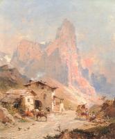 Unterberger, Franz Richard - Figures in a Village in the Dolomites